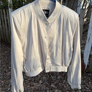 Zara Women's Light Cream Bomber Jacket